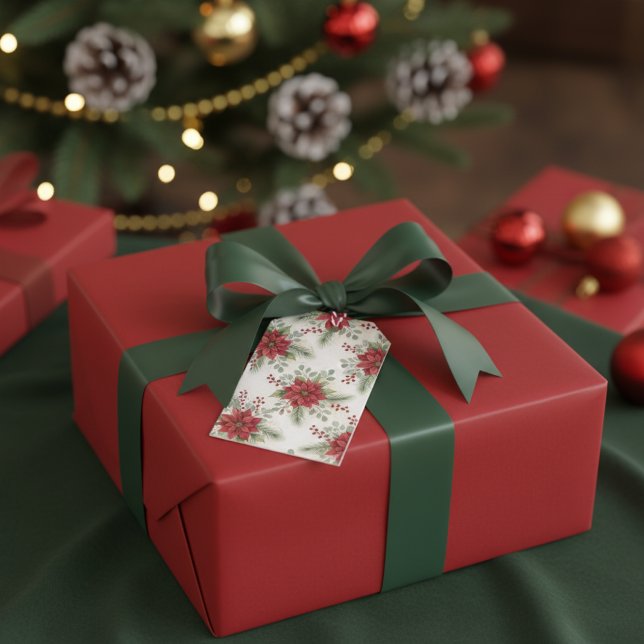 Étiquettes-cadeau Editable Watercolor Poinsettia Holiday To / From  (Créateur téléchargé)