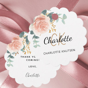 Étiquettes Cadeau Eeucalyptus floral rose blanc merci Quinceanera