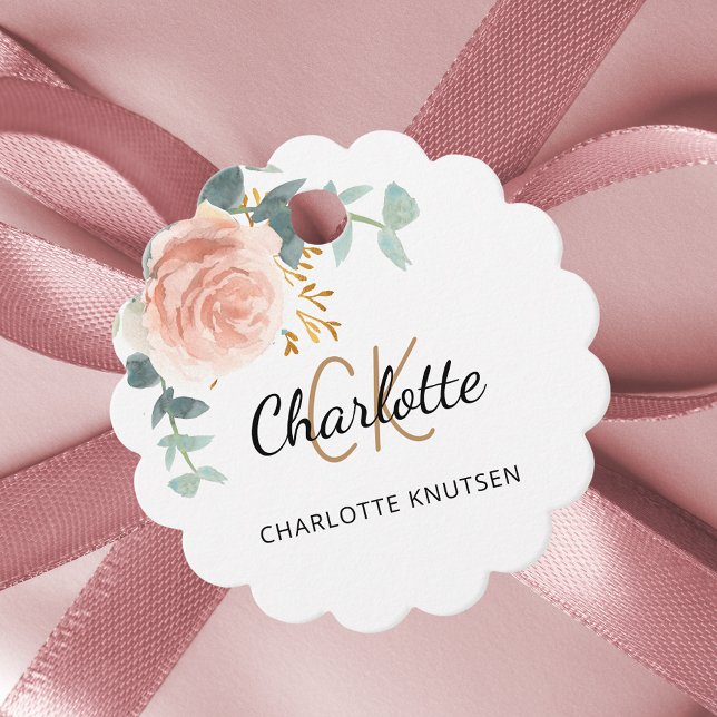 Étiquettes Cadeau Eeucalyptus floral rose floral Blush merci anniver (Créateur téléchargé)