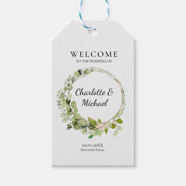 Étiquettes-cadeau Eeucalyptus simple et élégant | Bienvenue Mariage (Devant)