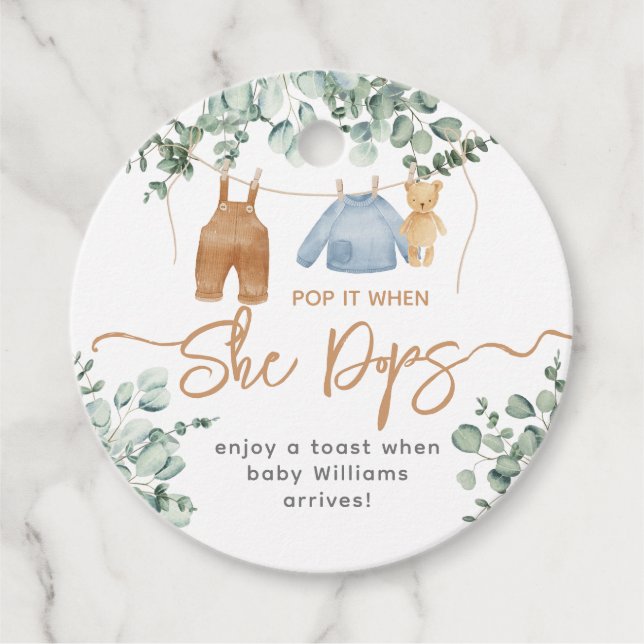 Étiquettes Cadeau Eeucalyptus verdoyant On peut attendre le Baby sho (Devant)