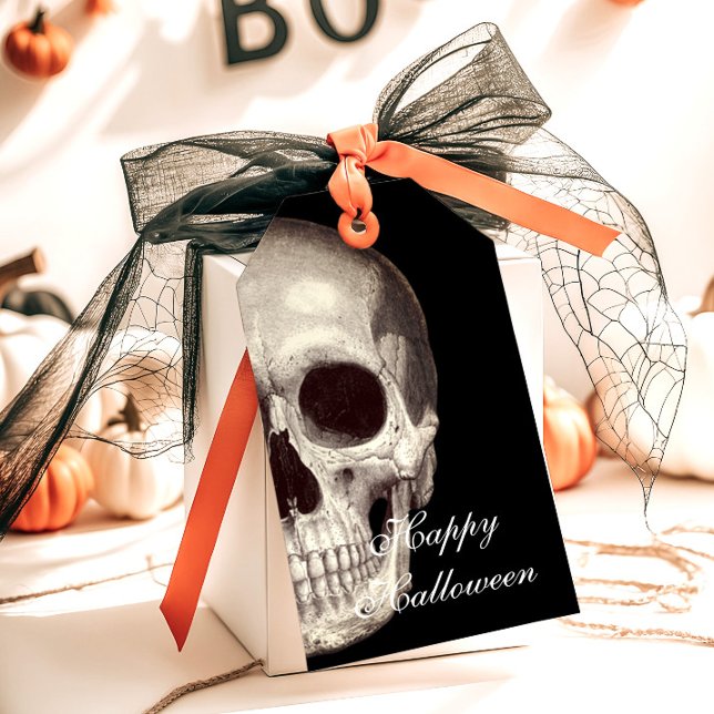Étiquettes-cadeau Effrayant crâne mort Happy Halloween Party (Scary Dead Skull Happy Halloween Party Gift Tags)