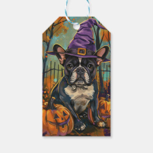 Étiquettes-cadeau Éffrayant Français Bulldog Halloween sorcière et C