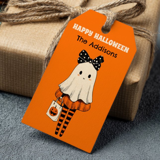 Étiquettes-cadeau Éffrayant Ghost Trick ou Treat Happy Halloween (Créateur téléchargé)