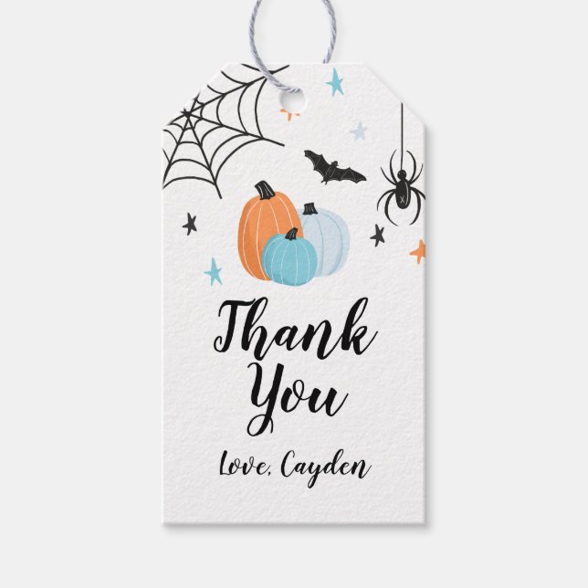 Étiquettes-cadeau Éffrayant Halloween Anniversaire Bleu Citrouille T (Devant)