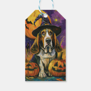 Étiquettes-cadeau Éffrayant Halloween Hound Sorcière Et Citrouille