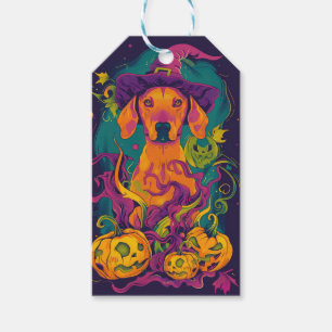 Étiquettes-cadeau Éffrayant Vizsla Chien Halloween sorcière et Citro