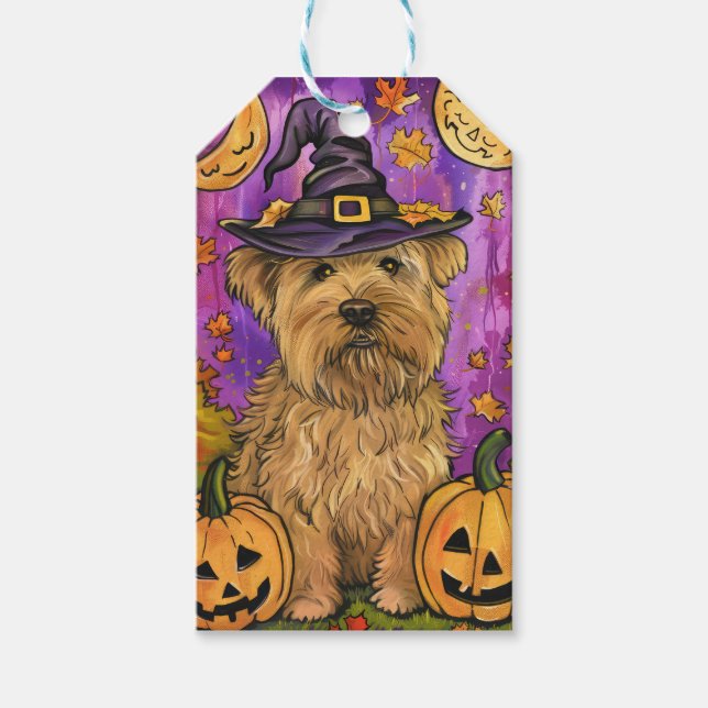Étiquettes-cadeau Éffrayant Wheaten Terrier Chien Halloween Citrouil (Devant)