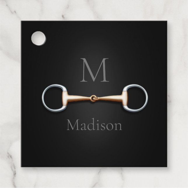 Étiquettes Cadeau Eggbutt Snaffle Bit Carré équestre monogrammé (Devant)