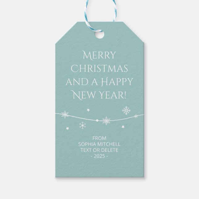 Étiquettes-cadeau Élégance Mudue - Flocon de neige turquoise et pais (Devant)
