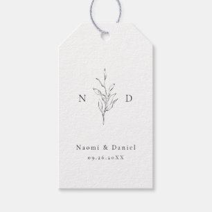 Étiquettes-cadeau Élégance simple feuilles botaniques monogramme mar