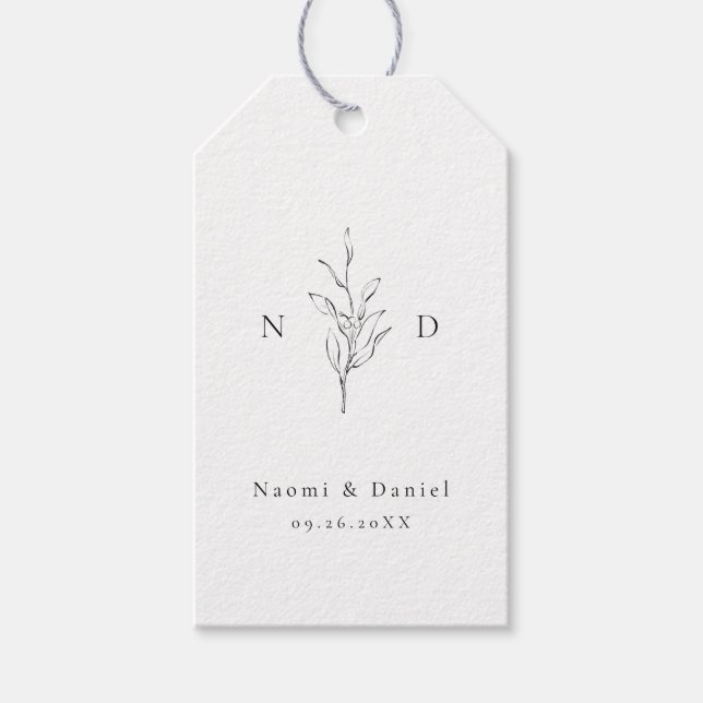 Étiquettes-cadeau Élégance simple feuilles botaniques monogramme mar (Devant)