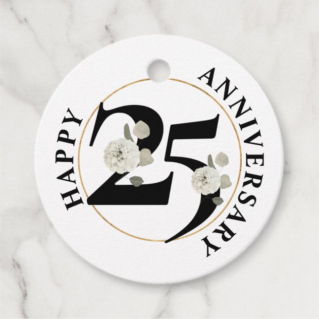 Étiquettes Cadeau Élégant 25e anniversaire Floral (Devant)