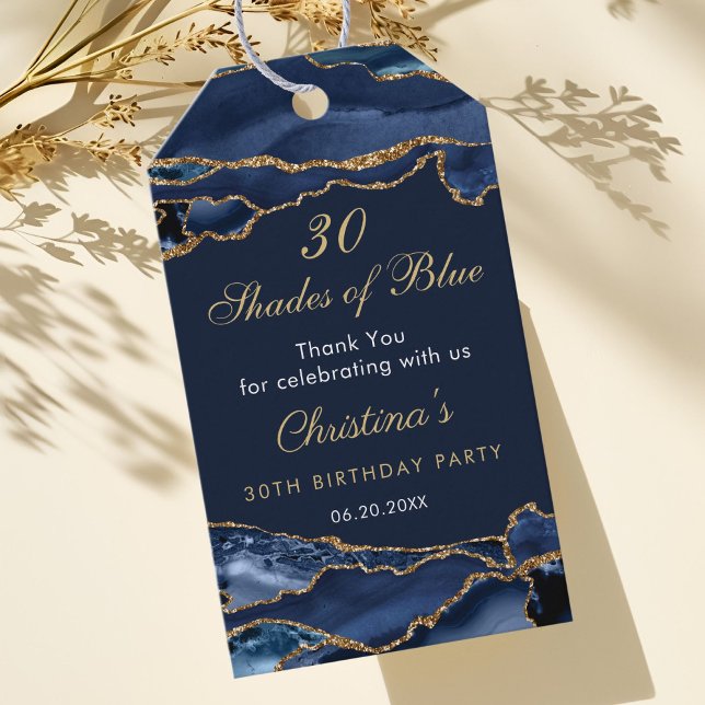 Étiquettes-cadeau Elegant 30 Shades of Blue Birthday Party  (Navy Blue and Gold Shades of Blue Thank you gift tag)