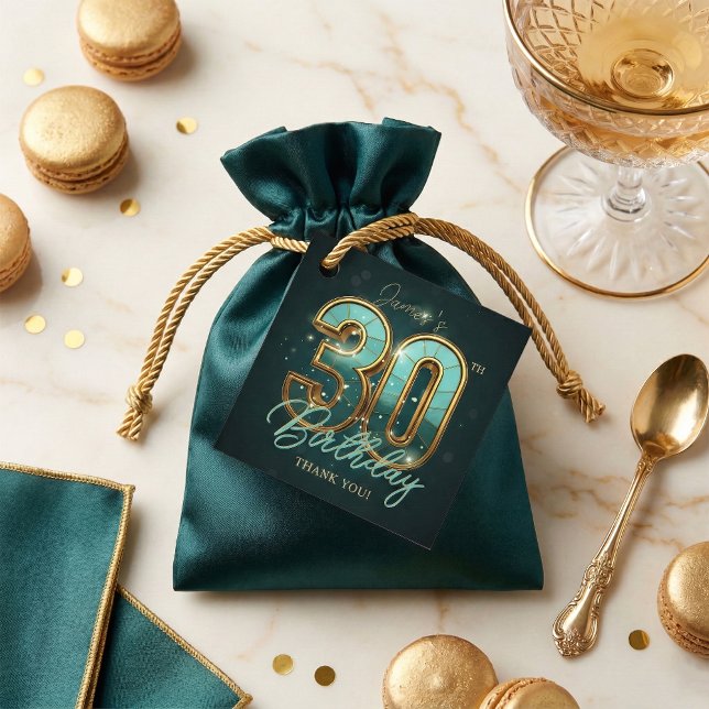 Étiquettes Cadeau Elegant 30th Birthday Gold Teal 3D Effect Luxury (Créateur téléchargé)