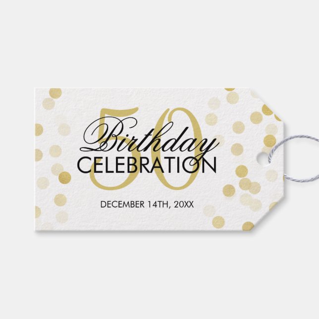Étiquettes-cadeau Elégant 50e anniversaire Gold Foil Parties scintil (Devant (Horizontal))