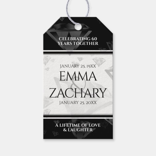 Étiquettes-cadeau Élégant 60ème 75ème anniversaire de Mariage de dia (Devant)