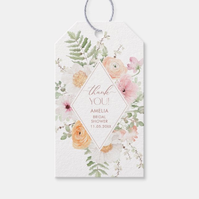 Étiquettes-cadeau Élégant Aimer aquarelle dans Bloom Rose FloGift ta (Devant)