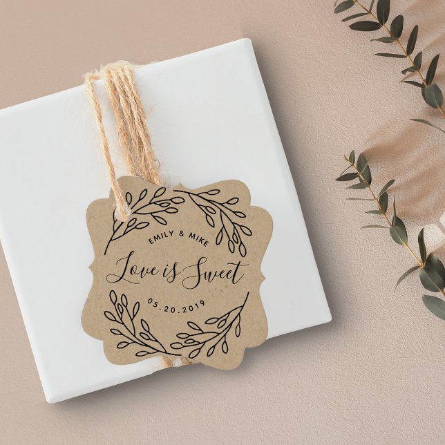 Étiquettes Cadeau Élégant amour botanique est Mariage doux Kraft (Créateur téléchargé)
