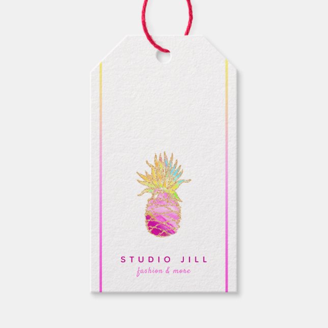 Étiquettes-cadeau Élégant ananas en rose et or (Devant)