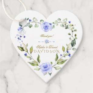 Étiquettes Cadeau Elégant Aquarelle bleu Fleurs Mariage de couronnes