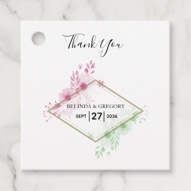 Étiquettes Cadeau Elégant Aquarelle Fleurs Mariage Cadeau (Devant)