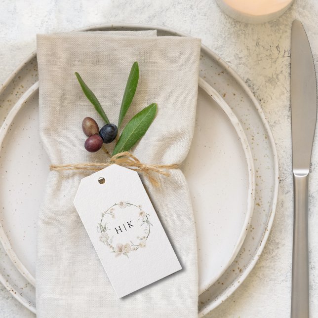 Étiquettes-cadeau Elégant aquarelle Floral Monogramme Mariage Don Ta (Créateur téléchargé)