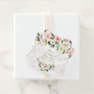Étiquettes Cadeau Elégant Aquarelle rose Fleurs Mariage en marbre