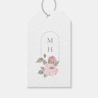 Étiquettes-cadeau Elégant aquarelle rose pivoine monogramme floral