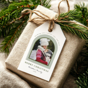 Étiquettes-cadeau Élégant Arc moderne Famille Photo Noël
