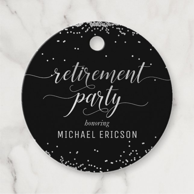 Étiquettes Cadeau Élégant Argent, Noir (Devant)