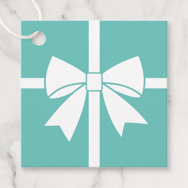 Étiquettes Cadeau Elégant Baby shower bleu Turquoise à ruban blanc (Devant)