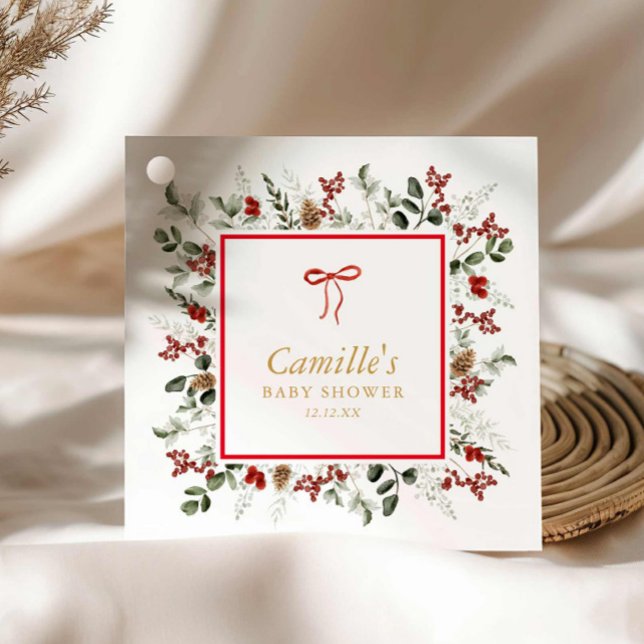 Étiquettes Cadeau Élégant Baby shower botanique d'hiver Favoriser ba (Winter botanical baby shower favor tag)