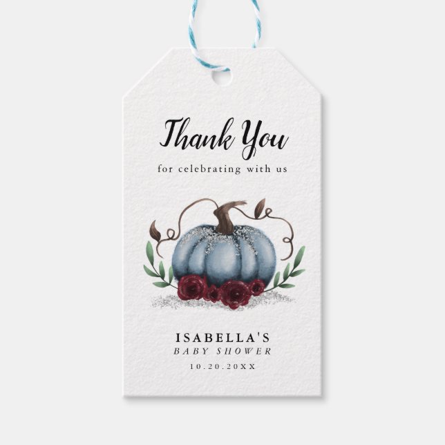 Étiquettes-cadeau Elégant Baby shower Citrouille Bleu Favoriser (Devant)