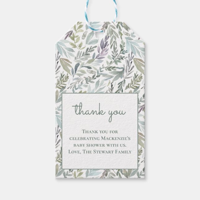 Étiquettes-cadeau Elégant Baby shower d'aquarelle botanique (Devant)