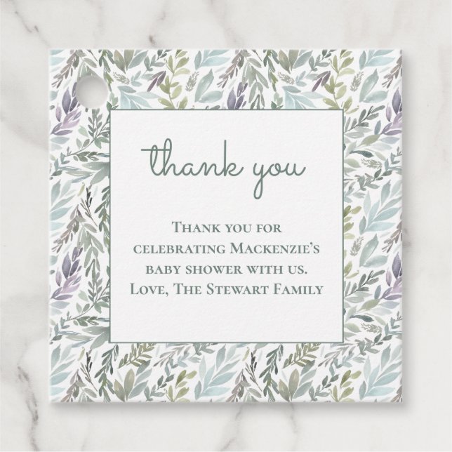 Étiquettes Cadeau Elégant Baby shower d'aquarelle botanique (Devant)