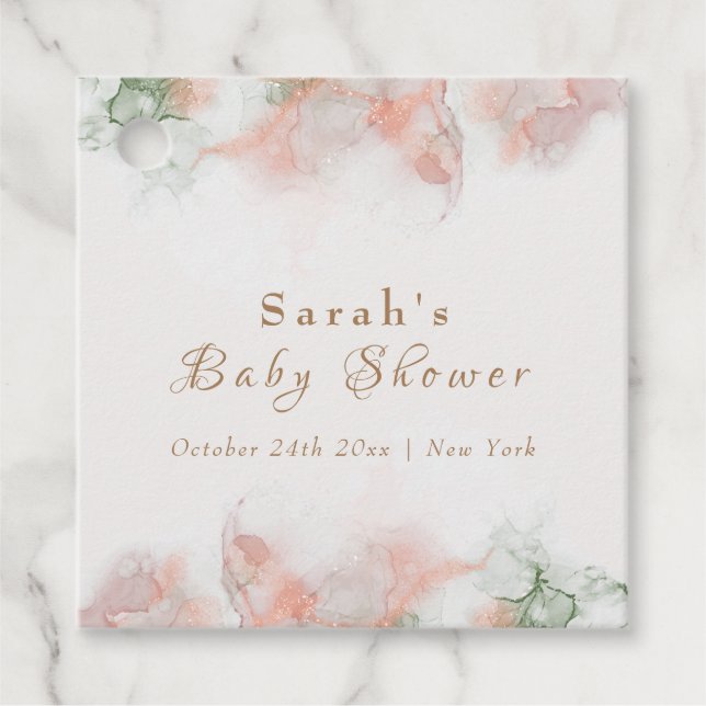 Étiquettes Cadeau Élégant Baby shower d'aquarelle rose vert (Devant)