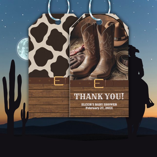 Étiquettes-cadeau Élégant Baby shower de bottes de cowgirl (Créateur téléchargé)