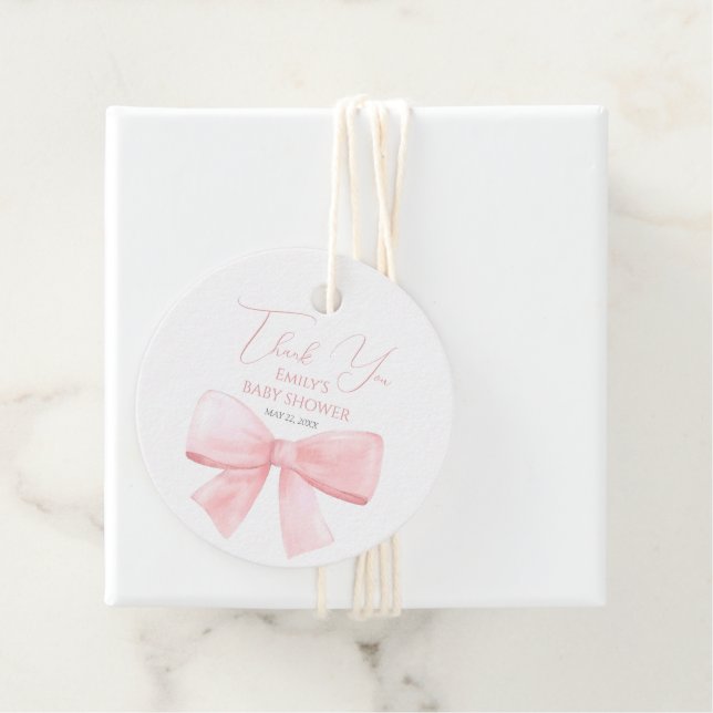 Étiquettes Cadeau Élégant Baby shower de fille Rose Pastel Bow Blush (En situation)