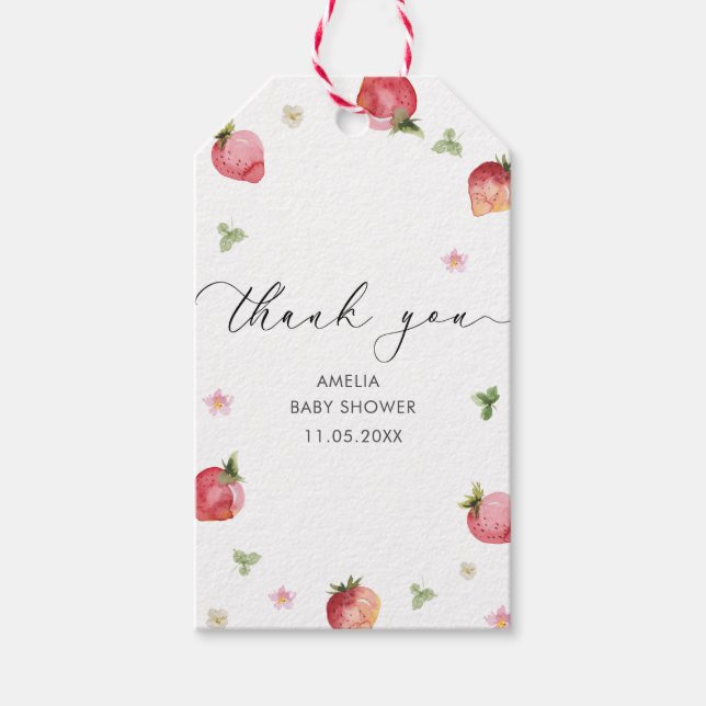 Étiquettes-cadeau Elégant Baby shower de fraises à l'aquarelle (Devant)