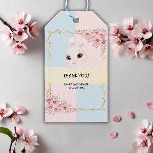 Étiquettes-cadeau Elégant Baby shower de lapin blanc moderne
