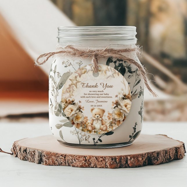 Étiquettes Cadeau Élégant Baby shower d'ours en peluche fleuri Favor (Créateur téléchargé)