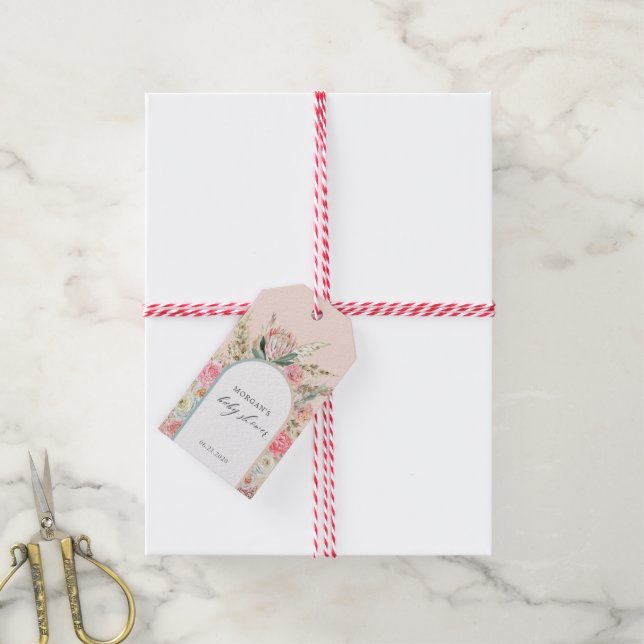 Étiquettes-cadeau Élégant Baby Shower Floral Bohème Monogramme (Avec de la ficelle)