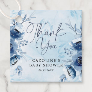 Étiquettes Cadeau Elégant Baby shower Garçon Fleurs Bleues