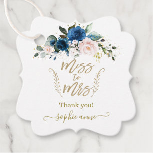 Étiquettes Cadeau Élégant baptême de mariage floral bleu calligraphi