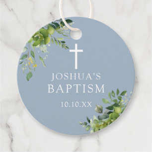 Étiquettes Cadeau Élégant baptême de verdure bleu poussiéreux