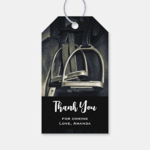 Étiquettes-cadeau Élégant bâton d'argent sur selle d'équitation angl