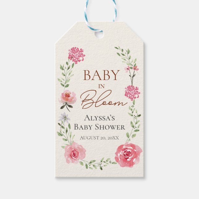 Étiquettes-cadeau Elégant bébé en fleurs baby shower aquarelle (Devant)