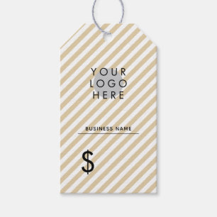 Étiquettes-cadeau Élégant Beige Blanc Votre logo Trou Prix Tag