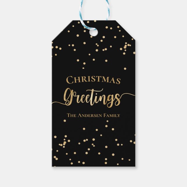 Étiquettes-cadeau Elégant Black Gold Noël salutations (Devant)